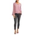 thumbnail image 3 of Women's Bell Sleeve Crinkle Knit Peasant Top with Caging Detail, 3 of 4