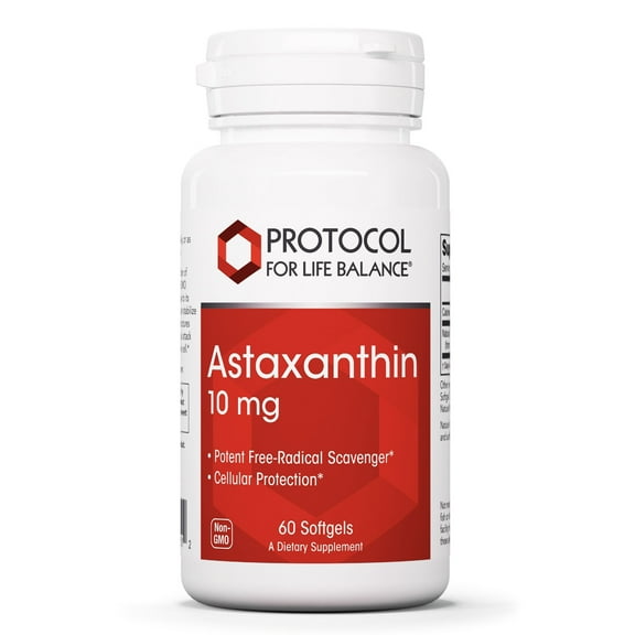 Protocol Astaxanthin 10mg - Free Radical Quencher, Heart & Eye Health, Immune Support - 60 Softgels