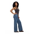 thumbnail image 3 of Forever 21 Women's No Waist Wide Leg Denim Pants, Stretch Cotton Blend Jeans, Mid Rise Casual Everyday Denim Style, Medium Acid Wash, Blue, 00-18, 3 of 6
