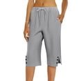 thumbnail image 4 of Lumtrix Cotton Linen Capri Pants For Women Knee Length Summer Shorts Buttons With Pocket Straight Leg Loose Fit Beach Vacation Gray L, 4 of 6