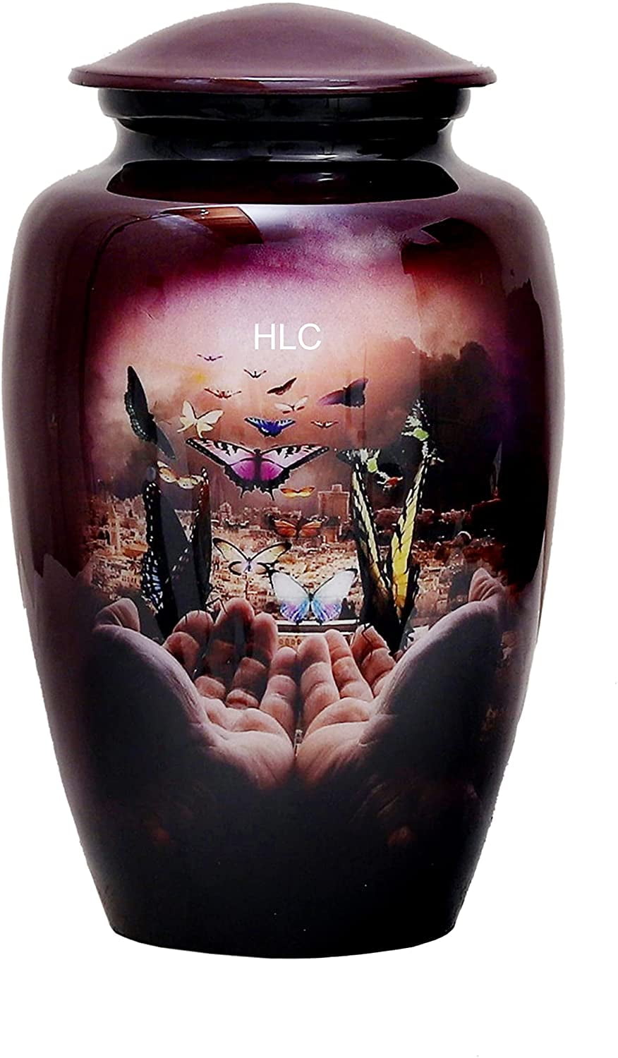 RUZIOON Lovely Butterfly Purple Finish Cremation Urn for Human Ashes