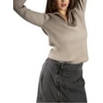 thumbnail image 4 of Jess by Meiko Women's Sweaters Long Sleeves Rib Knit Stretchy Fold-Over Collar Quarter Zip Sweater XL Khaki, 4 of 7