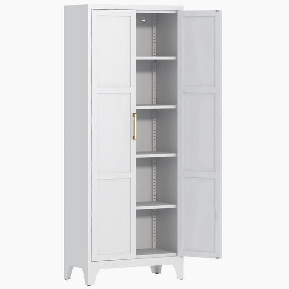 70.87" Tall White Pantry Storage Cabinet, Freestanding Kitchen Cupboard with Doors & 5 Adjustable Shelves, Food Organizer for Dining Room, 13.78"D x27.56"W x70.87"H
