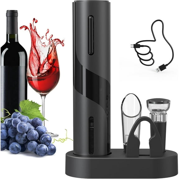 CIRCLE JOY Rechargeable Wine Opener Electric Wine Bottle Opener 7-in-1 Wine Gift Set with Electric Vacuum Pump, Charging Station, Foil Cutter, Wine Aerator Pourer and 2 Wine Stoppers