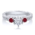 thumbnail image 2 of Gem Stone King 925 Sterling Silver Red Ruby Ring Set with Moissanite (0.81 Cttw) (Size 7), 2 of 2