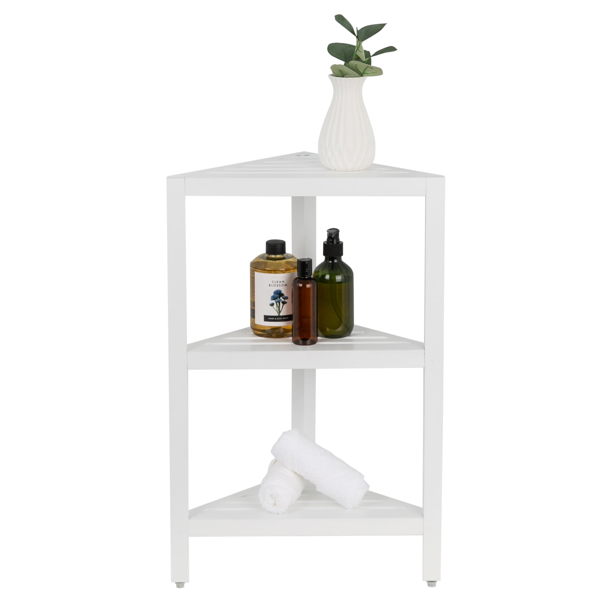 Era Borneo Three Tier Corner Bath Tower Shelves, White 15.87x24.45in
