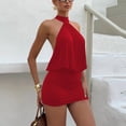 thumbnail image 3 of Morttic Backless Halter Mini Dress for Women – Ruched Waist Sleeveless Tight Fit Solid Color Beach Dress Vacation Outfit Red，M, 3 of 4