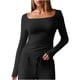 thumbnail image 3 of Top corto,Camiseta informal de manga larga con cuello cuadrado para mujer, jersey de poliéster, color liso, cómoda para uso diario, sopatenor, 3 of 9