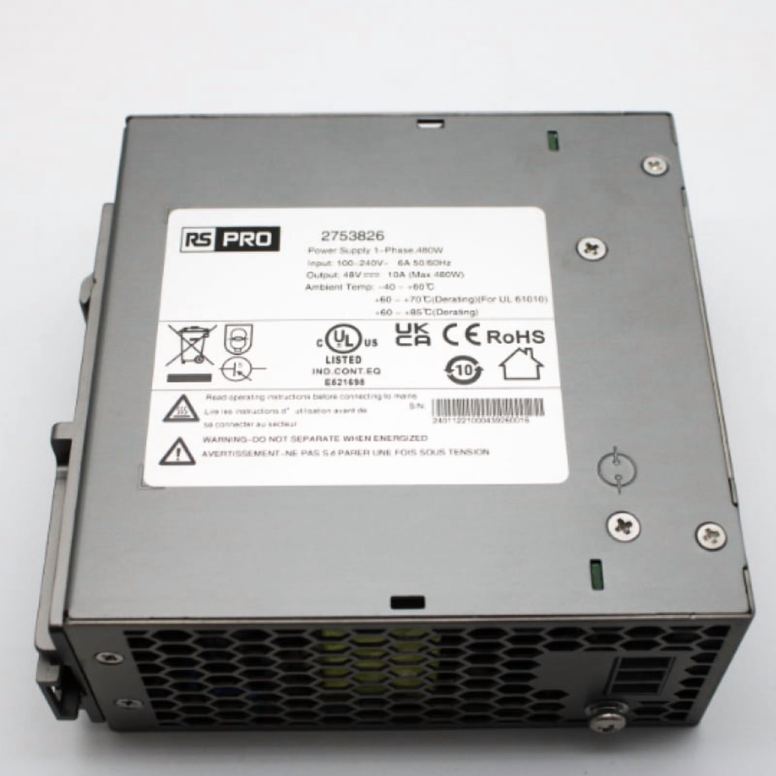 RS Pro 480W 48VDC 10A DIN-Rail Power Supply 2753826