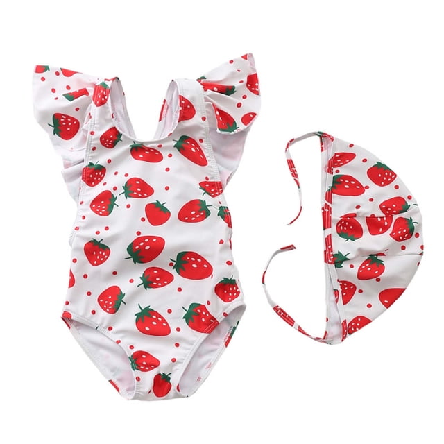 Odeerbi 2-24 Meses Traje de Baño de Una Sola Pieza Para Niñas Con Sombrero de Sol Traje de Baño de Verano Con Impresión Linda