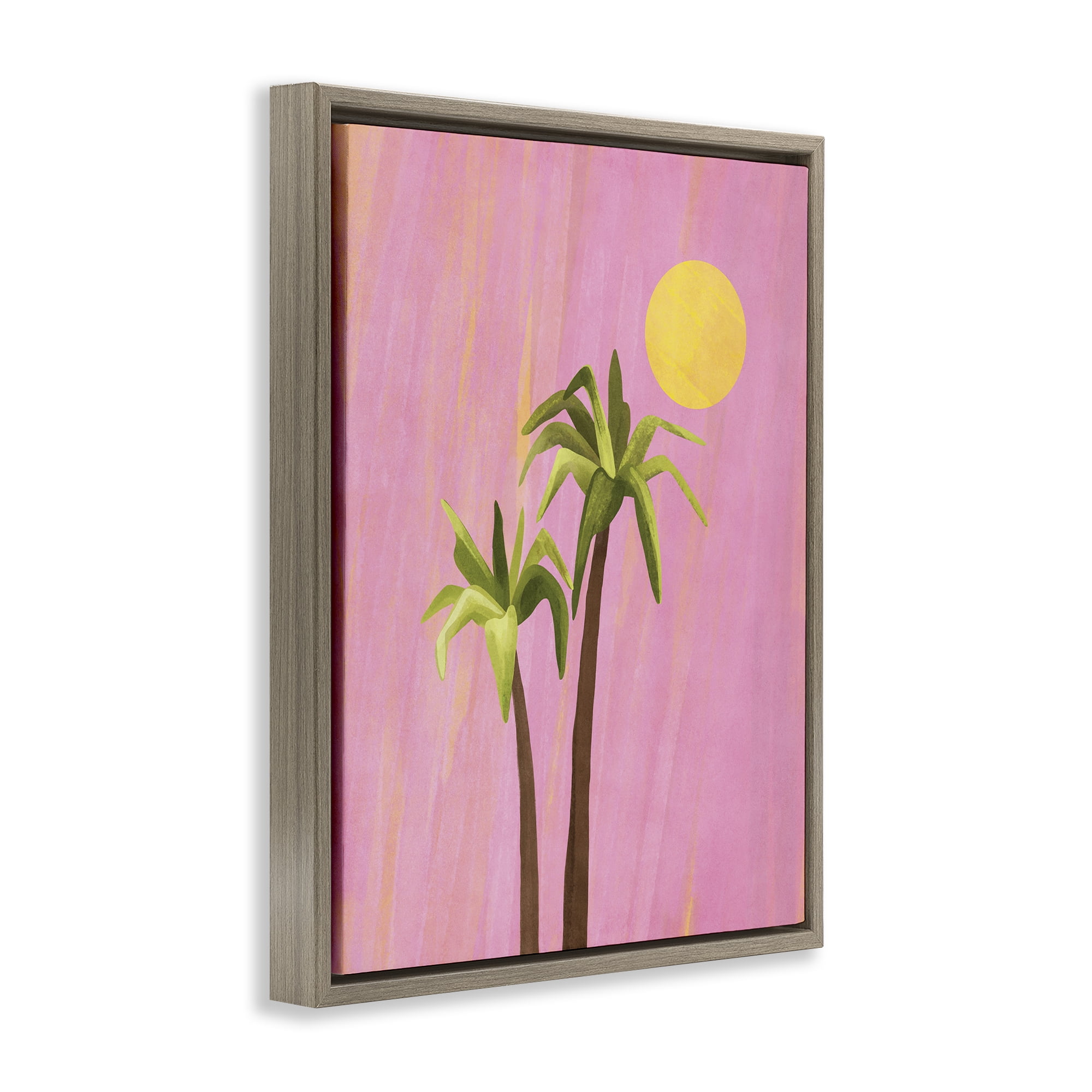 Stupell Industries Sunny Palm Trees Pink Plants & Flowers Painting Brown Floater Framed Canvas Art Print Wall Art, 25 x 31