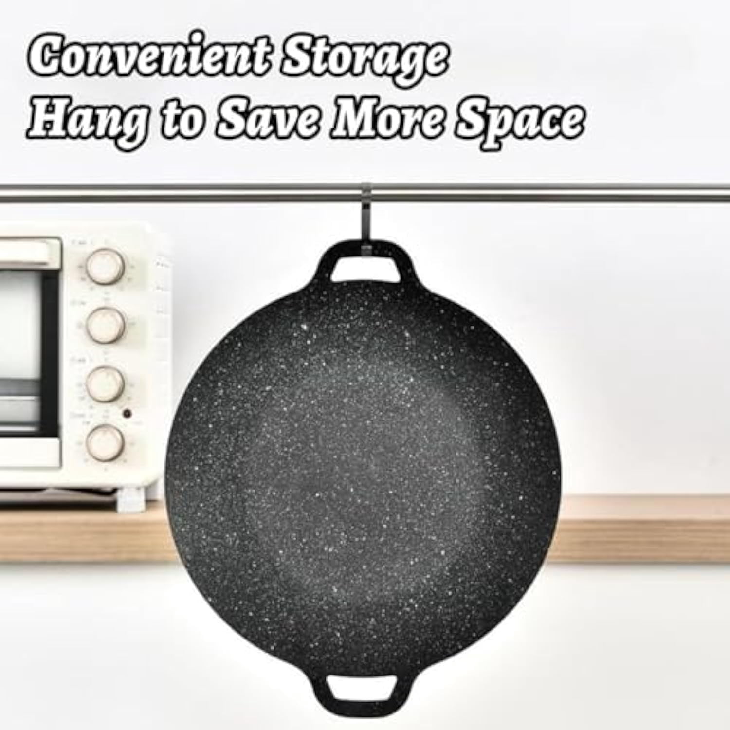 Consecutivte Non-Stick Round Baking Pan, Korean Grill Pan For Indoor Cooking, For Home Kitchen Camping Travel, With Clip (34cm/13.38in)