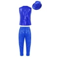 thumbnail image 2 of Doomiva Kids Boys Girls Sequin Performance Costume Vest Waistcoat Jazz Hip Hop Modern Dance Jacket with Pants Hat Royal Blue 18-24 Months, 2 of 5