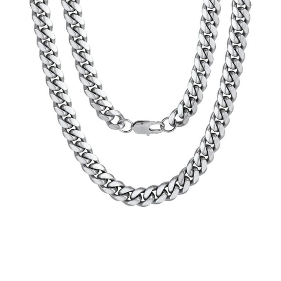 Tilga Men's Silver Cuban Chain Necklace (10mm) - Silver-Plated Stainless Steel Men's Chain - Thick, Flat, Fade-Resistant, Waterproof - Great Gift - (18/20/22/24 inches)