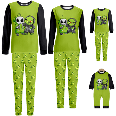 

Family Matching Christmas Pajamas Set Merry Christmas Claus Cartoon Green Printed Sizes for Adult-Kids-Baby-Pet 2-Piece Top and Pants Bodysuits Unisex Pajamas Set