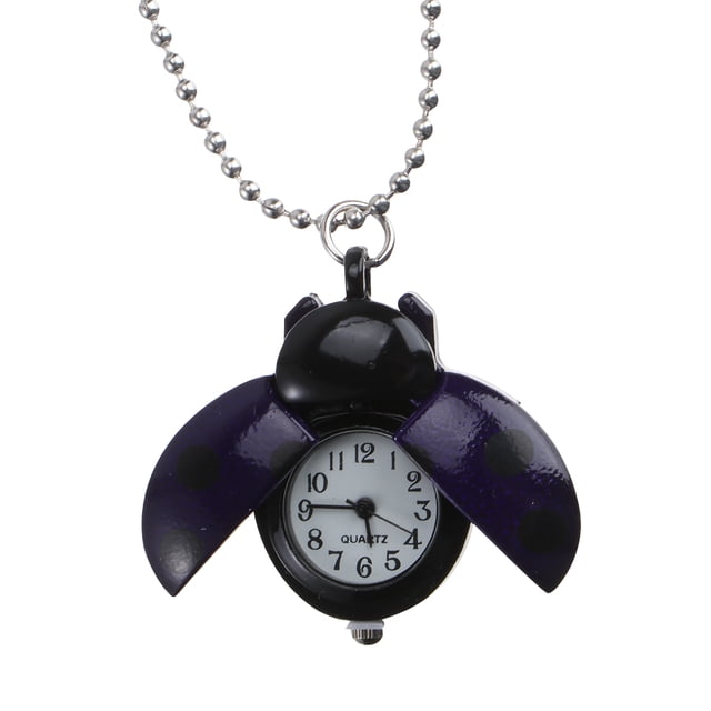 Shisuyan Montre Rétro de Poche pour Enfants avec Design Coccinelle Violette en Acier Inoxydable 43.5*2.5Cm Lot de 1