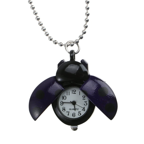 Shisuyan Retro Pocket Watch for Kids with Purple Ladybug Design Stainless Steel 43.5*2.5Cm 1Pack