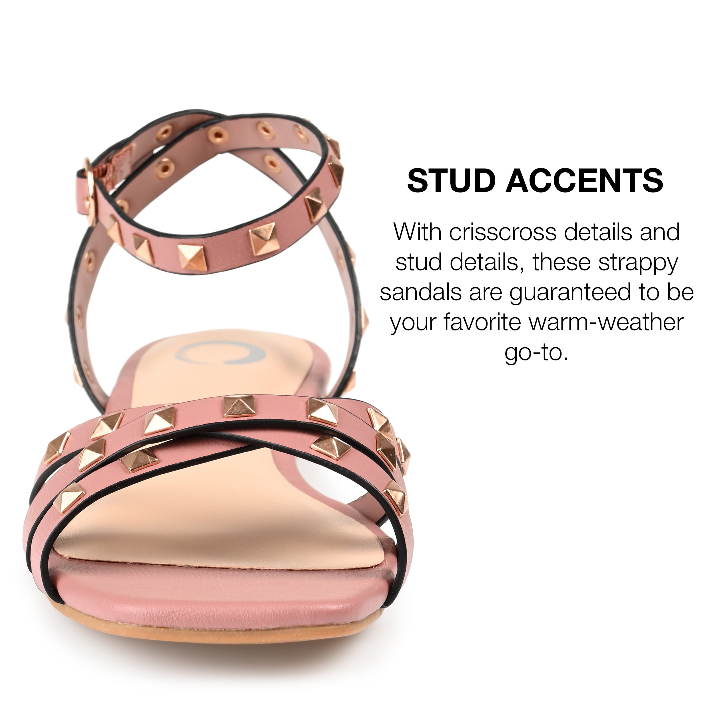 Journee Collection Womens Zendaya Faux Leather Studded Slingback Sandals