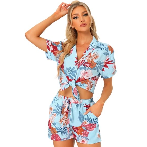 Conjunto de camisa y pantalones cortos hawaianos Allegra K 2023 verano Cielo Azul XL