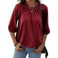 thumbnail image 2 of Women Blouses Womens Button down Shirts Short Sleeve Teacher Graphic Tees for Womens Short Sleeve Tunic Tops for Leggings Long Blouses Women Dressy Long Athletic Top Ladies Dress Tops Wine S, 2 of 8