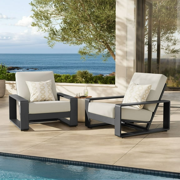 Modway Lirienne Outdoor Patio Aluminum Faux Wood Armchairs Set of 2 in Cream by Modway