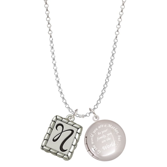 Delight Jewelry Silvertone Pebble Border Initial - N To the World You are a Mother Locket Necklace
