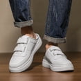 thumbnail image 3 of Men's White Leather Double Strap Mule Slip On Platform Casual Skate Shoes, Non-Slip Backless Walking Trainers, Wide Toe Lazy Daily Driving Footwear, 3 of 7