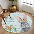 thumbnail image 2 of Round Rugs 5Ft, Happy Easter Round Area Rug Washable Indoor Throw Carpet, Spring Bunny Easter Eggs Floral Teal Wood Soft Non Slip Circle Rug for Cabinet Bathroom Home Decor Aesthetic, 2 of 8