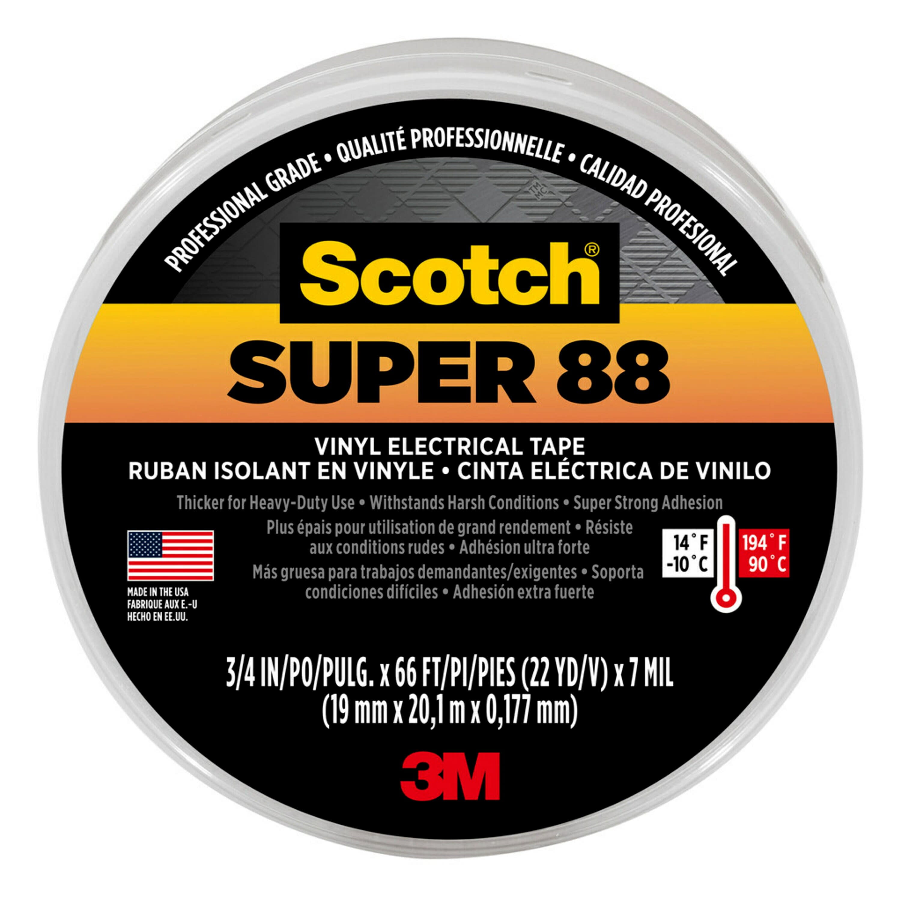 3/4" x 66' Scotch 6143-BA-100 Super 88 Premium Vinyl Electrical Tape Black 