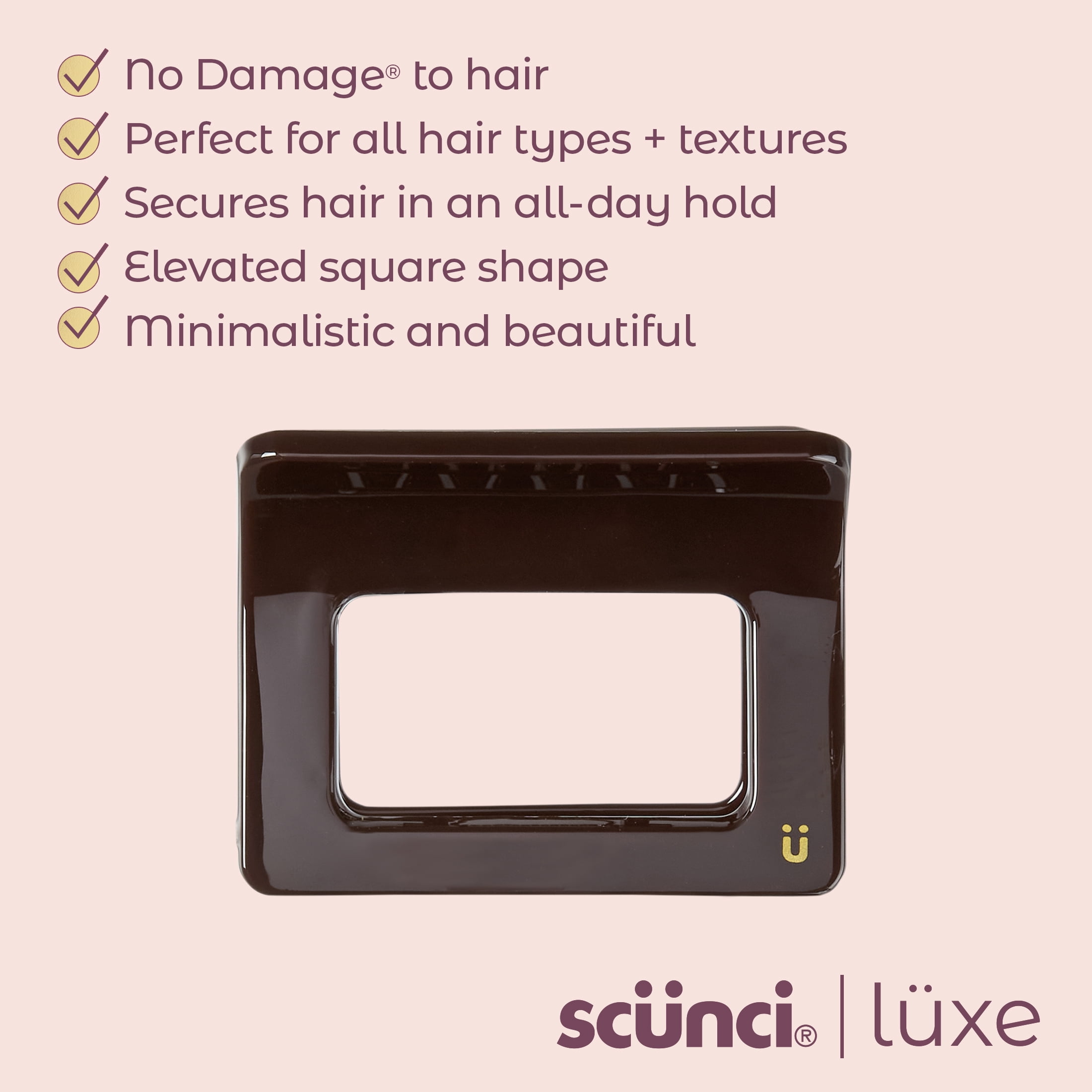Scunci Luxe by Conair Modern Square Claw Clip, Espresso Brown, Open Rectangle Design, 1 Count