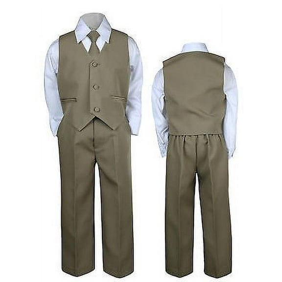 Dark Khaki Baby Boys Toddler Wedding Formal Party Necktie Sets Suits Outfits S-7