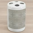thumbnail image 1 of Grey Ceramic Toothbrush Holder, Victorian Lace Flowers and Leaves Retro Background Old Fashioned Graphic, Decorative Versatile Countertop for Bathroom, 4.5" X 2.7", Grey Beige, by Ambesonne, 1 of 4