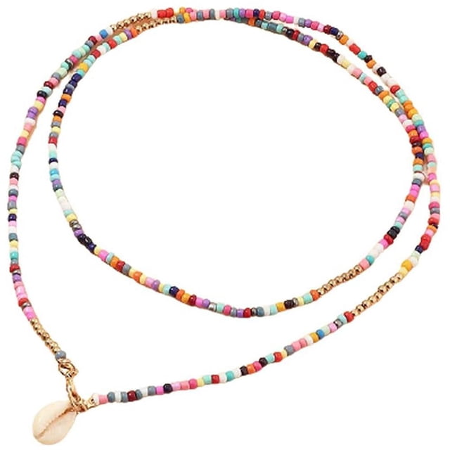 Collar De Perlas Boho, Collar De Cadena De Cuentas Coloridas Con Colgante De Concha, Collar De Disfraz Bohemio, Joyería Para Mujeres Y Niñas Advancent AP005796-00
