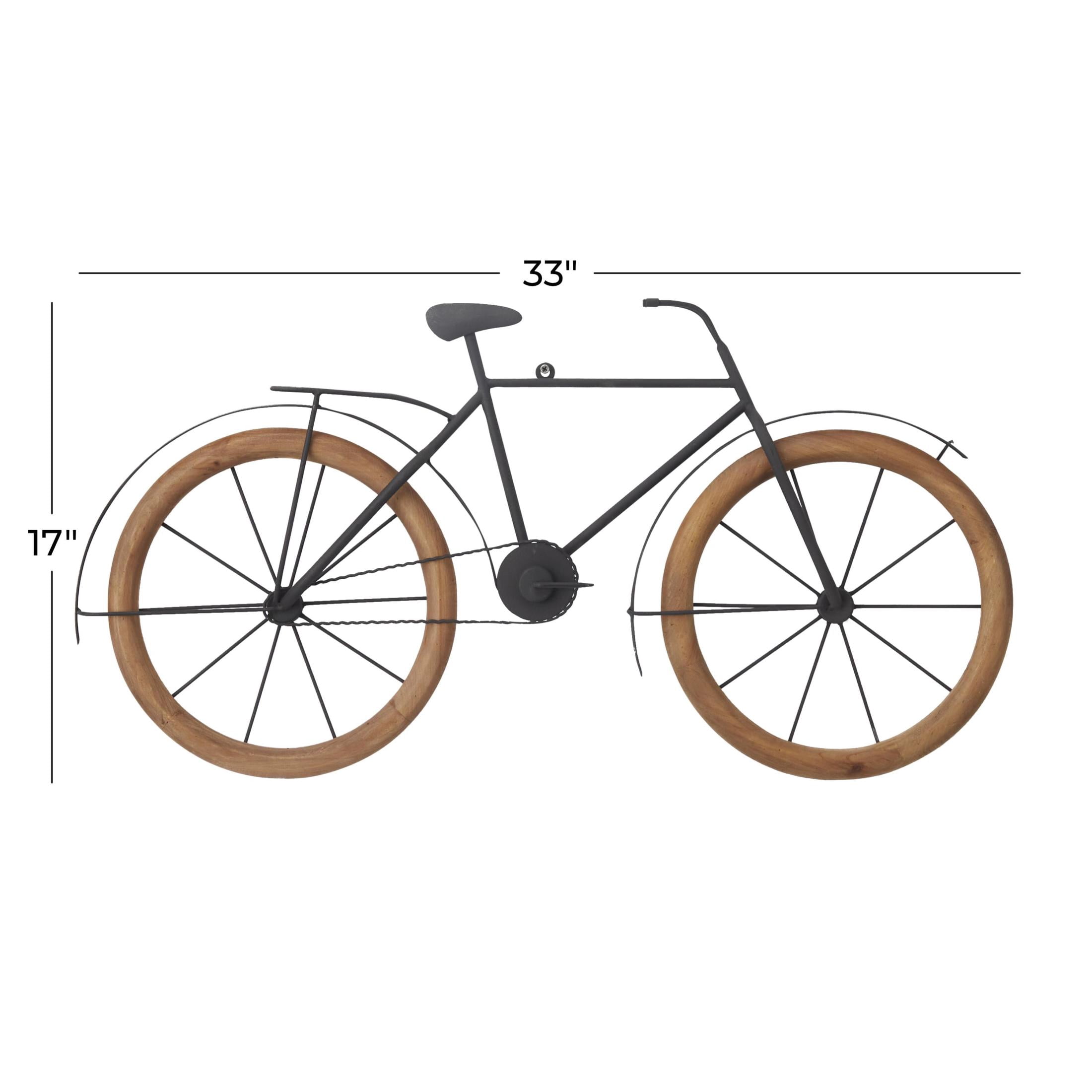 DecMode Brown Metal Bike Wall Decor with Wood Wheels