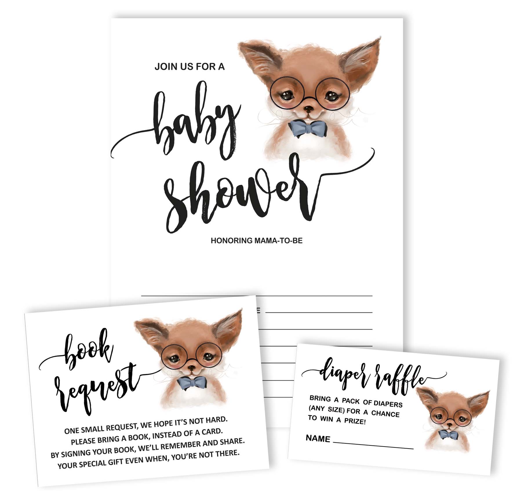 Inkdotpot Set Of 30Fox Baby Shower Invitations-Diaper Raffle Tickets And Baby Shower Book Request Cards Jungle Animals Invites Its A Boy Its A Girl