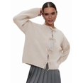 thumbnail image 2 of Women'S Tie Front Cardigan Sweaters Chunky Knit Long Puff Sleeve Trendy Fall Winter Jacket Coats Apricot L, 2 of 8