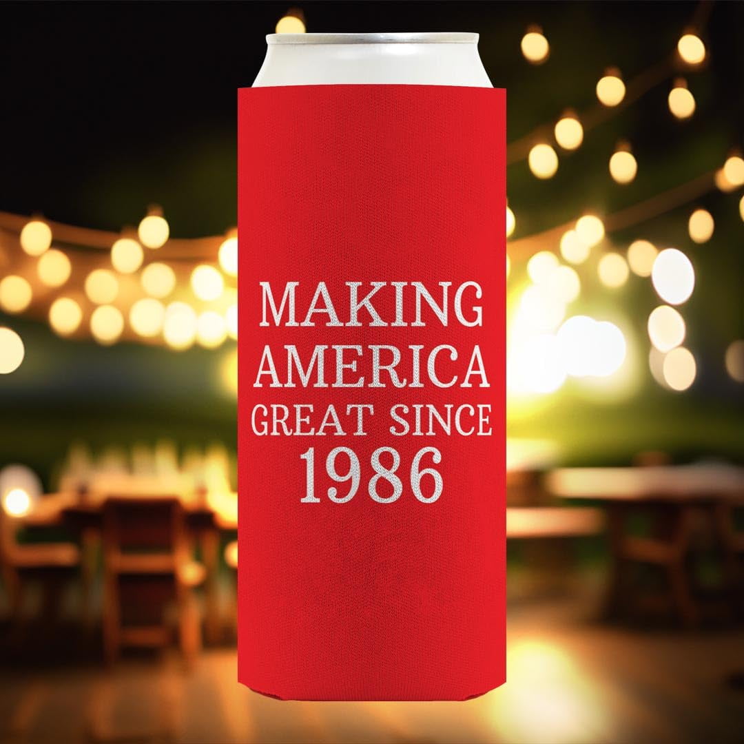 40th Birthday Coolie Making America Great Since 1986 12-Pack Ultra Slim Can Thermocoolers