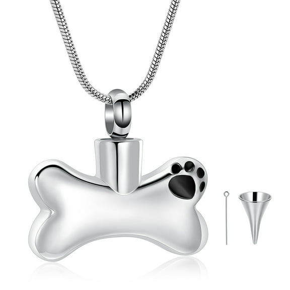 Bone Pet Cremation Jewelry for Ashes Urn Necklace Paw Print Pet Keepsake Jewelry for Pet/Dog's/Cat's Ashes Pendant