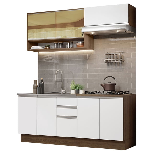 Cocina Integral 200cm Marrón Blanco Glamy Madesa 03