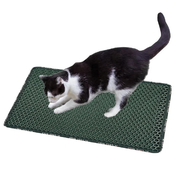 Xile Kitty Litter Trapping Mat, Double Layer Mats with MiLi Shape Scratching design, Scatter Control 21" x 14" Green