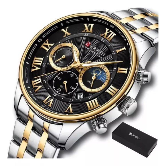 Reloj Curren Análogo Hombre Caballero Acero Original 8427 Color de la correa Plateado/Blanco Color del fondo Silver Gold Black