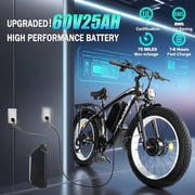 5000W Peak Dual Motor Electric Bike, 60V 25AH AWD Ebike for Adults, 21-Speeds 45MPH 26 Fat Tire Electric Dirt Bicycle for Mountain Snow Off-Road
