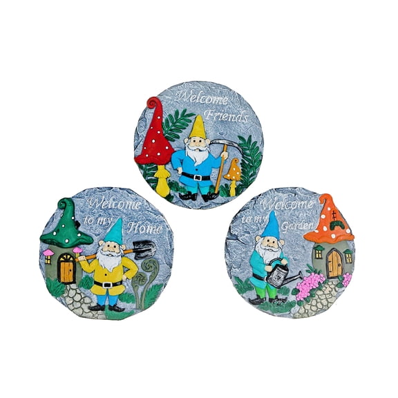 Maison Concepts Round Garden Stepping Stones Gnome Asstd - Set of 3 (10L X 10W X 1H)