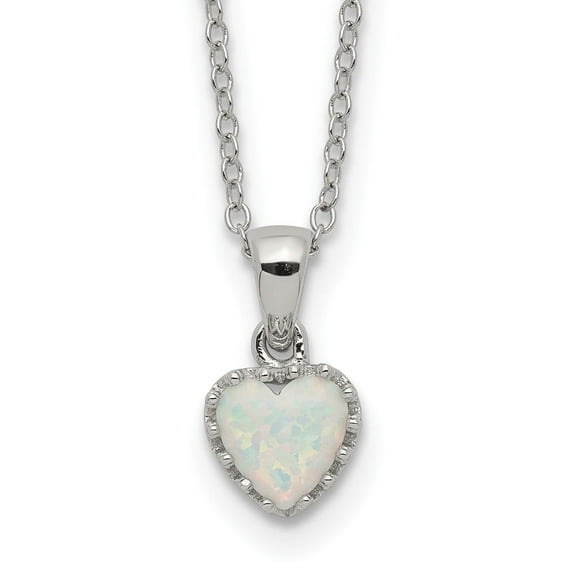 Auriga Fine Jewelry 925 Sterling Silver Rh-plated Heart Created Opal Necklace 18" for Women