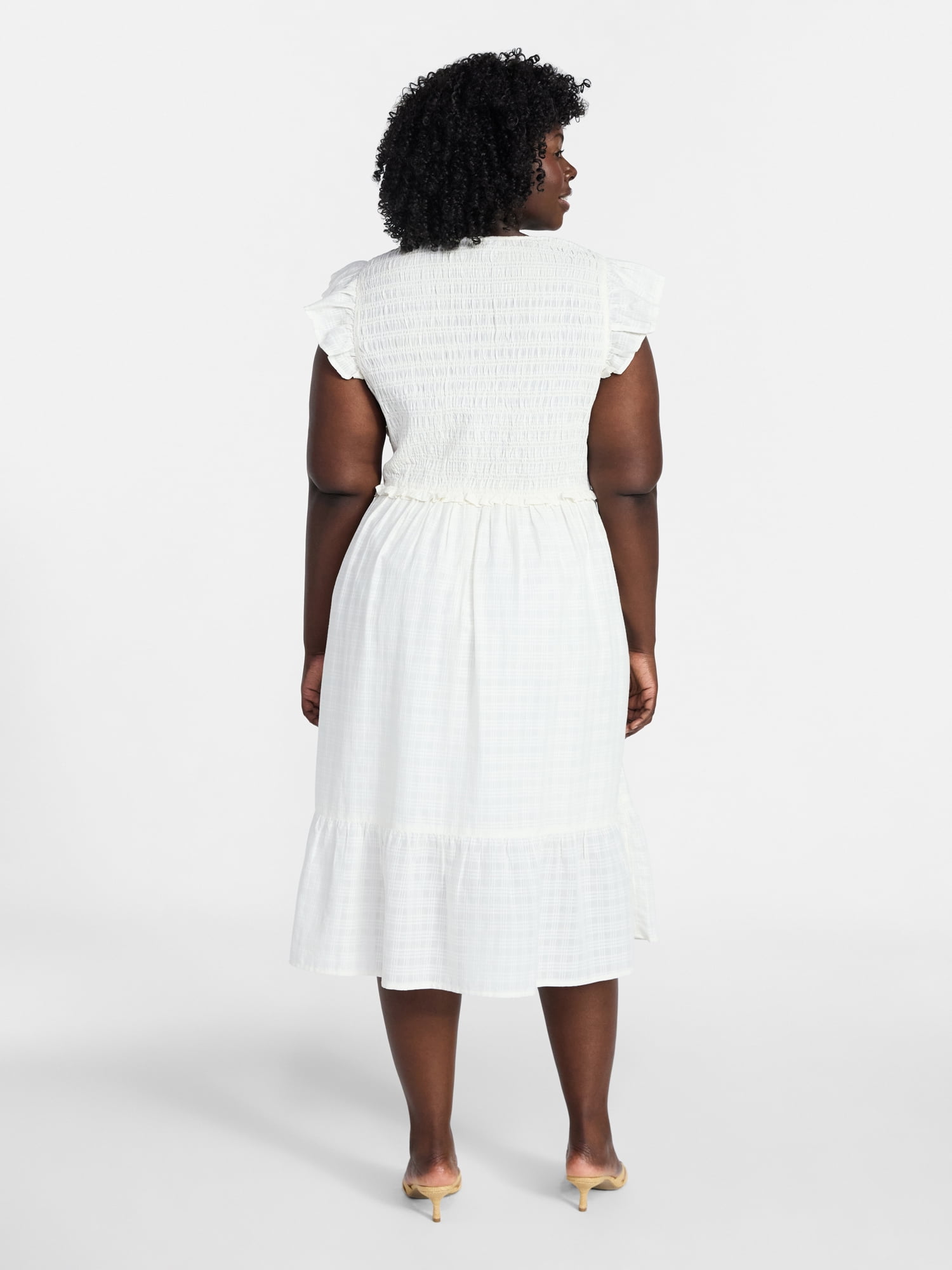 Terra & Sky Women's Plus Cotton Midi Dress with Smocked Bodice, Sizes 0X-5X