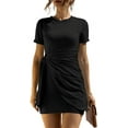 thumbnail image 7 of Women's Crewneck Bodycon Dress Short Sleeve T Shirt Dress Tie Waist 2021 Summer Casual Mini Dress S-XXL, 7 of 7