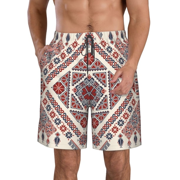 Fotbe Fashion Tatreez2 Trajes de Baño Estampados para Hombre, Shorts de Verano de Secado Rápido, Ropa de Playa, Bañadores-X-Large