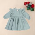 thumbnail image 2 of FAIWAD Toddler Baby Girl Cotton Linen Dress Ruffle Long Sleeve Solid Color Casual Spring Dresses, 2 of 7
