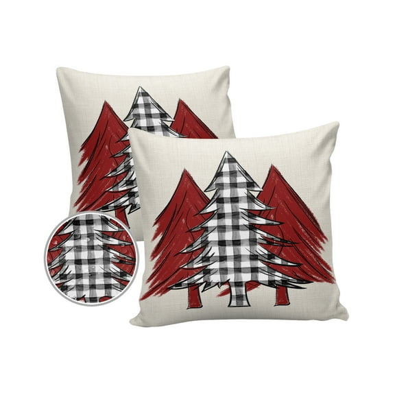 Pack of 2 Outdoor Pillow Covers, Red and Black White Plaid Christmas Tree Waterproof Square Throw Pillowcase Cushion Decorative Pillow Covers for Couch Patio Tent, 18x18 in