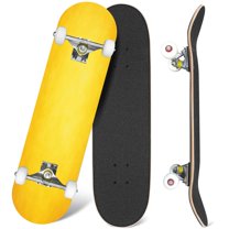 31'' Complete Skateboard 7 Layer Canadian Maple Double Kick Deck Skateboards yellow gold bright fun back to school color solid yellow paper orange Skate Board for Beginner Adult Gifts